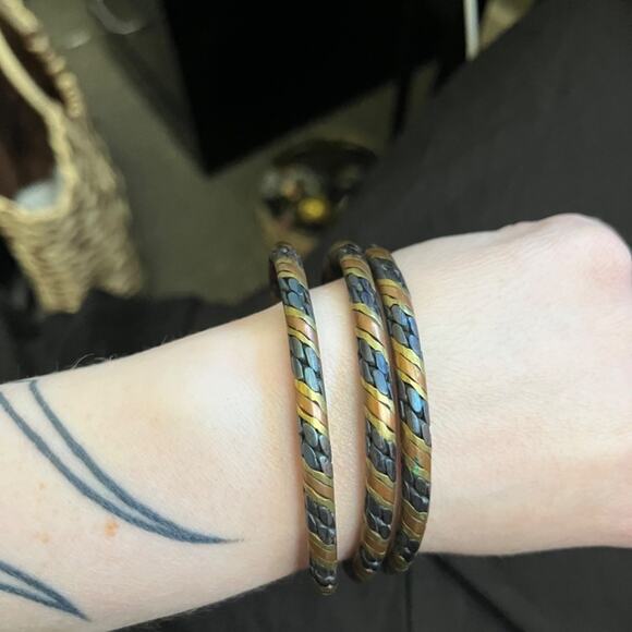 Vintage Set of 3 Metal Tribal Bracelets Copper Brass Black Adjustable B2 - Picture 5 of 7